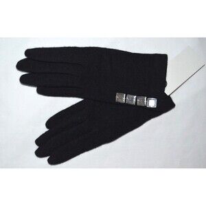 Fair Weather Accessories Gloves Black Wool Blend Rhinestone Accents NEW One Size